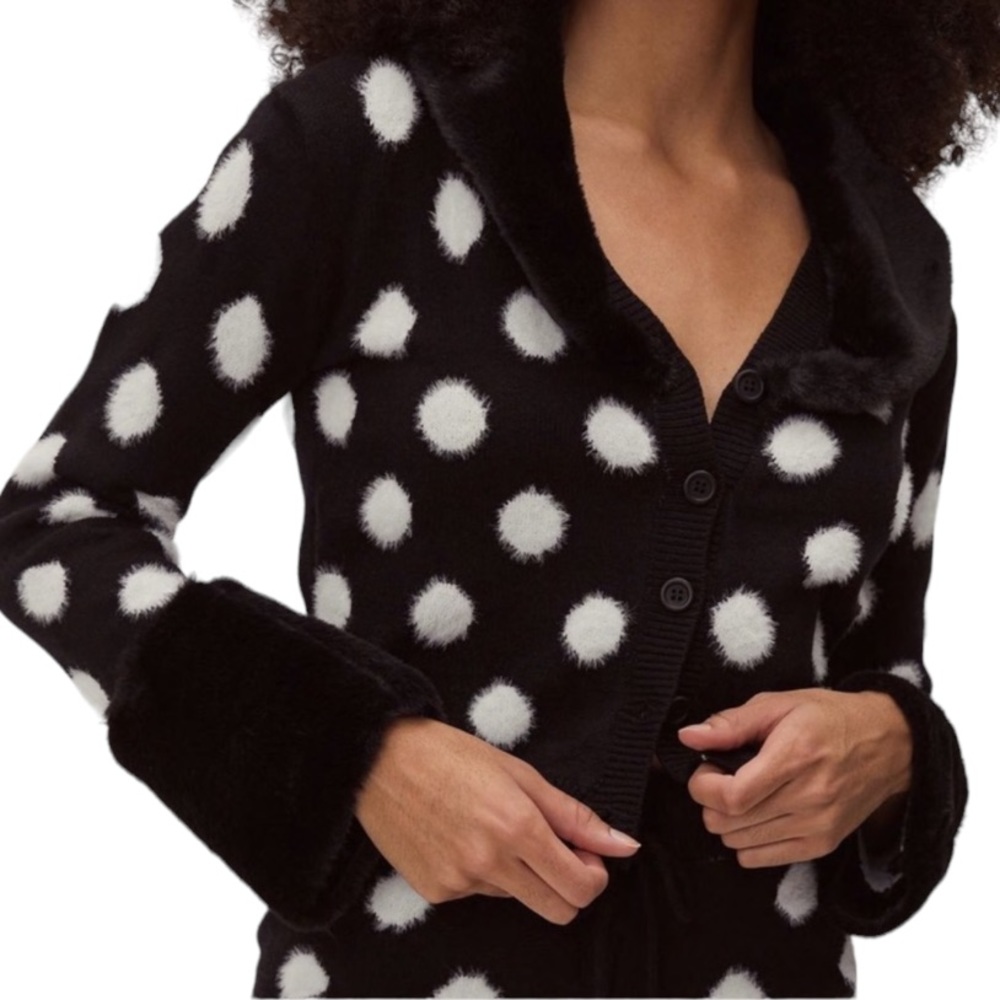 Nasty Gal Spot Fluffy Fur Collar Cardigan Lounge Set - Picture 3 of 7